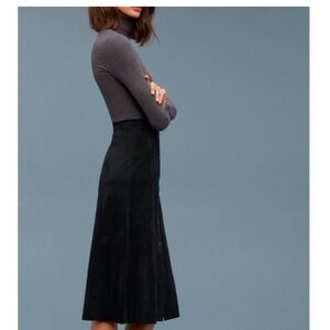 Aritzia Wilfred Faux Suede Black Button-Front A-Line Midi Skirt